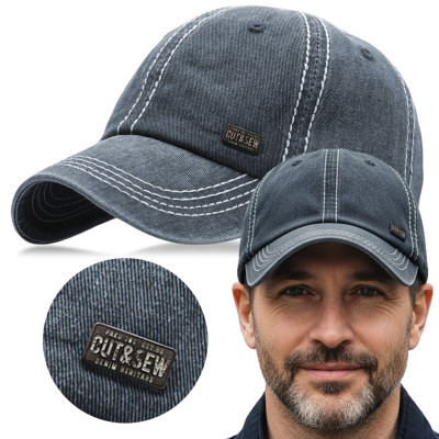 CZAPKA z Daszkiem Bejsbolówka Męska Bawełniana GRANATOWA Vintage Pako Jeans - Pakojeans.pl