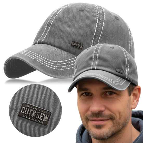 CZAPKA z Daszkiem Bejsbolówka Męska Bawełniana SZARA Vintage Pako Jeans - Pakojeans.pl