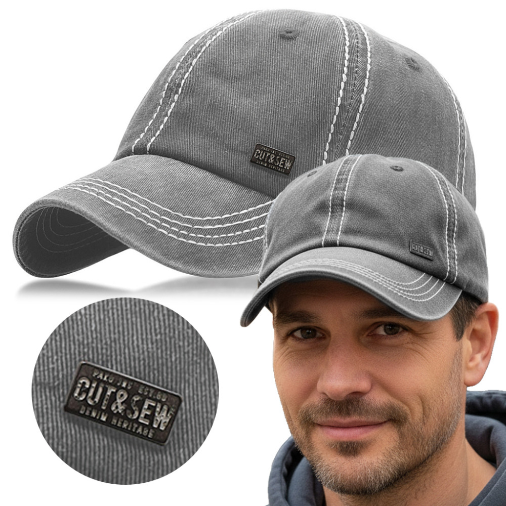 CZAPKA z Daszkiem Bejsbolówka Męska Bawełniana SZARA Vintage Pako Jeans - Pakojeans.pl