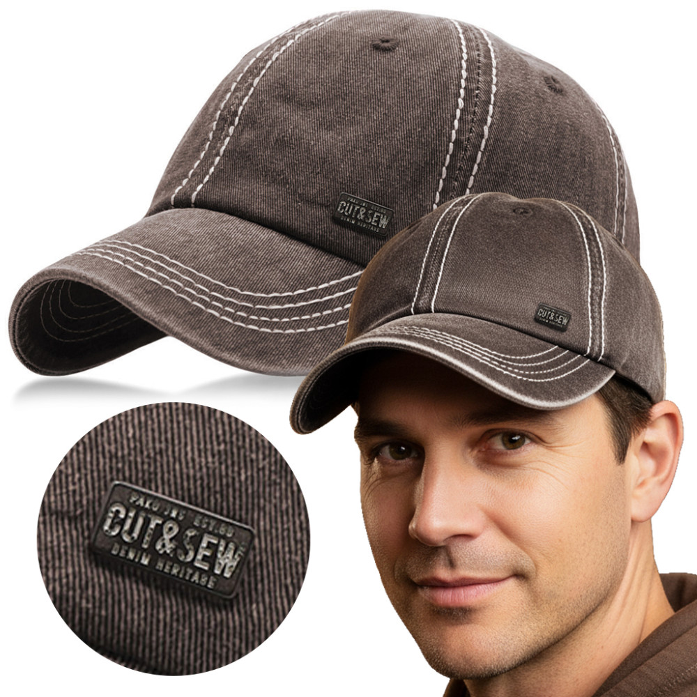 CZAPKA z Daszkiem Bejsbolówka Męska Bawełniana BRĄZOWA Vintage Pako Jeans - Pakojeans.pl