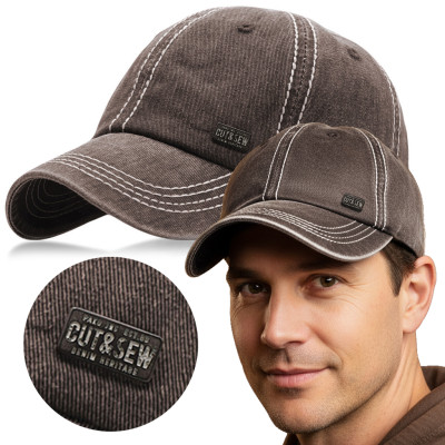 CZAPKA z Daszkiem Bejsbolówka Męska Bawełniana BRĄZOWA Vintage Pako Jeans - Pakojeans.pl