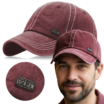 CZAPKA z Daszkiem Bejsbolówka Męska Bawełniana BORDOWA Vintage Pako Jeans - Pakojeans.pl