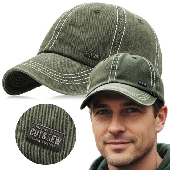 CZAPKA z Daszkiem Bejsbolówka Męska Bawełniana OLIWKOWA Vintage Pako Jeans - Pakojeans.pl