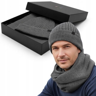 Komplet Męski CZAPKA KOMIN Zimowy Zestaw na Prezent SZARY Pako Jeans - Pakojeans.pl
