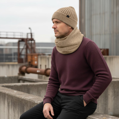 Komplet Męski CZAPKA KOMIN Zimowy Zestaw na Prezent BEŻOWY Pako Jeans - Pakojeans.pl