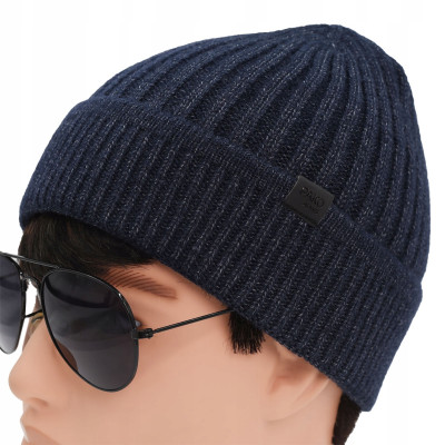 Komplet Męski CZAPKA KOMIN Zimowy Zestaw na Prezent GRANATOWY Pako Jeans - Pakojeans.pl