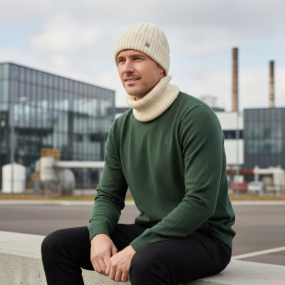 Komplet Męski CZAPKA KOMIN Zimowy Zestaw na Prezent ECRU Pako Jeans - Pakojeans.pl