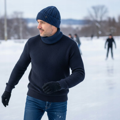 Komplet Męski CZAPKA KOMIN Zimowy Zestaw na Prezent JEANSOWY Pako Jeans - Pakojeans.pl