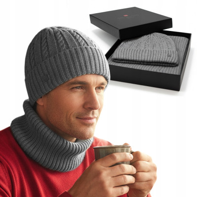 Komplet Męski CZAPKA KOMIN Zimowy Zestaw na Prezent SZARY Pako Jeans - Pakojeans.pl