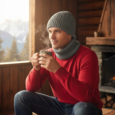 Komplet Męski CZAPKA KOMIN Zimowy Zestaw na Prezent SZARY Pako Jeans - Pakojeans.pl
