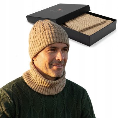Komplet Męski CZAPKA KOMIN Zimowy Zestaw na Prezent BEŻOWY Pako Jeans - Pakojeans.pl