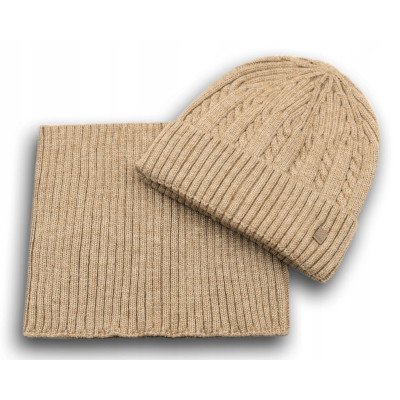 Komplet Męski CZAPKA KOMIN Zimowy Zestaw na Prezent BEŻOWY Pako Jeans - Pakojeans.pl