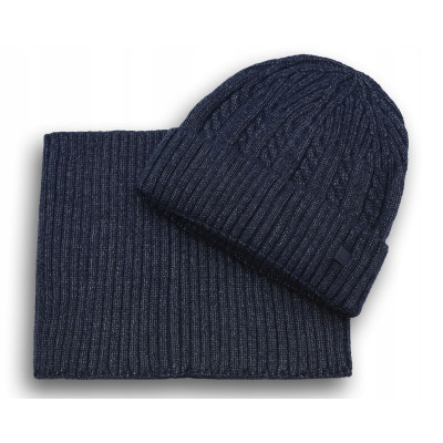 Komplet Męski CZAPKA KOMIN Zimowy Zestaw na Prezent GRANATOWY Pako Jeans - Pakojeans.pl