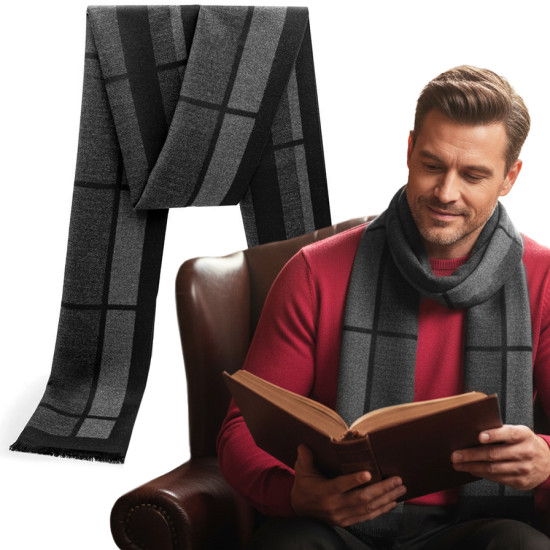 Elegancki szal szalik męski zimowy grafitowo - czarny - Pakojeans.pl