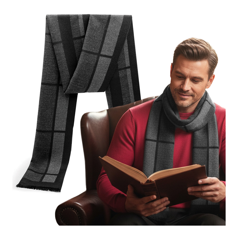 Elegancki szal szalik męski zimowy grafitowo - czarny - Pakojeans.pl