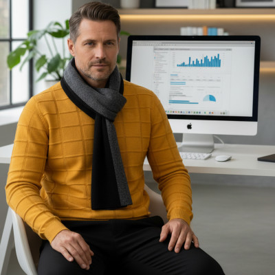 Szal szali męski dwustronny czarno - grafitowy