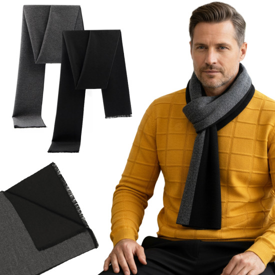 Szal szali męski dwustronny czarno - grafitowy