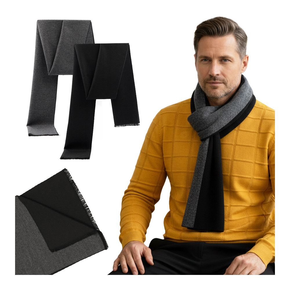 Szal szali męski dwustronny czarno - grafitowy