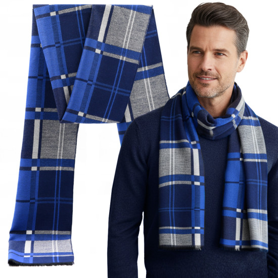 Szal szalik męski niebieska kratka