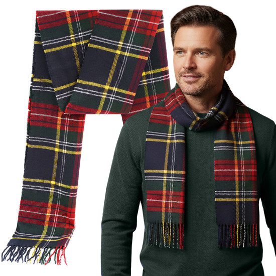 SZAL Szalik MĘSKI Zimowy CZERWONY GRANAT ZIELONY Świąteczna Krata - Pakojeans.pl