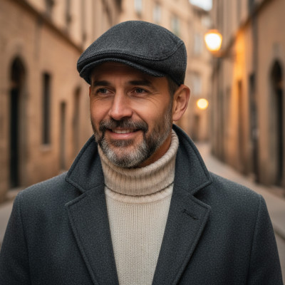 Kaszkiet męski ocieplany grafitowy czapka jodełka