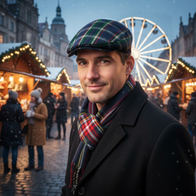 Kaszkiet Męski i Szalik w szkocką kratę Stylowy Komplet Idealny na Święta - Pakojeans.pl