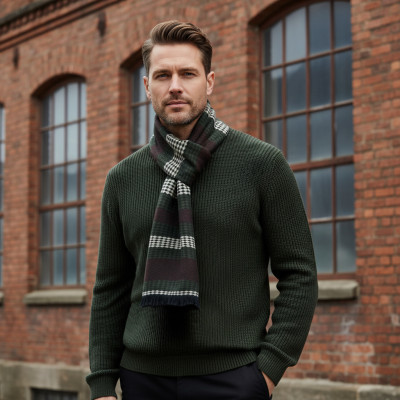 SZAL Szalik MĘSKI Zimowy Ciepły BRĄZOWO - KREMOWO - ZIELONY Pako Jeans - Pakojeans.pl