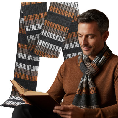 SZAL Szalik MĘSKI Zimowy Ciepły SZARO - BRĄZOWY Pako Jeans - Pakojeans.pl