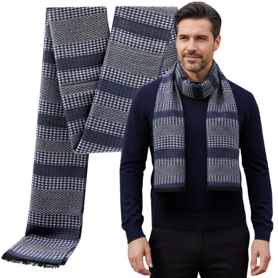 SZAL Szalik MĘSKI Zimowy Ciepły GRANATOWO - SZARY Pako Jeans - Pakojeans.pl