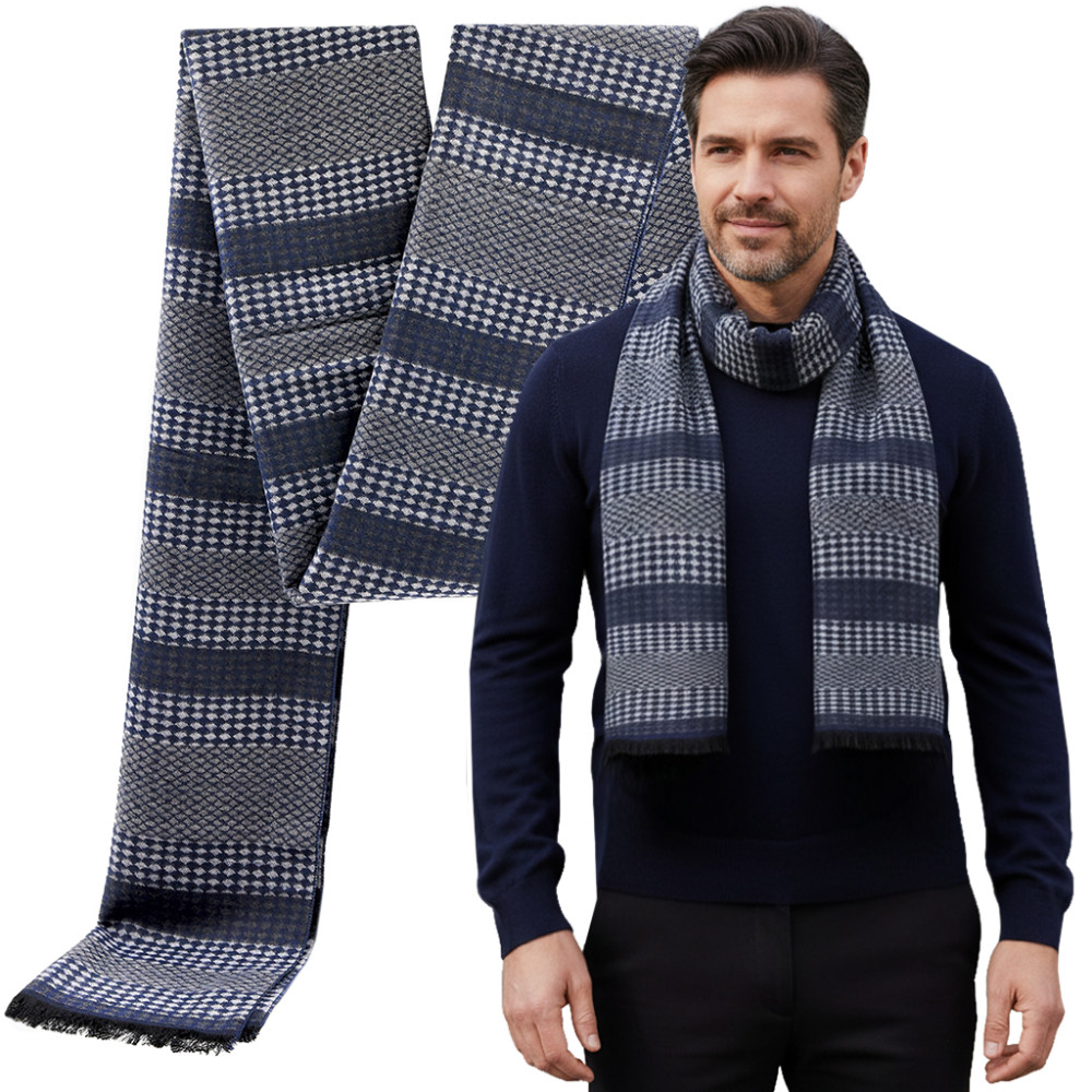 SZAL Szalik MĘSKI Zimowy Ciepły GRANATOWO - SZARY Pako Jeans - Pakojeans.pl