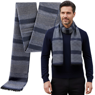 SZAL Szalik MĘSKI Zimowy Ciepły GRANATOWO - SZARY Pako Jeans - Pakojeans.pl