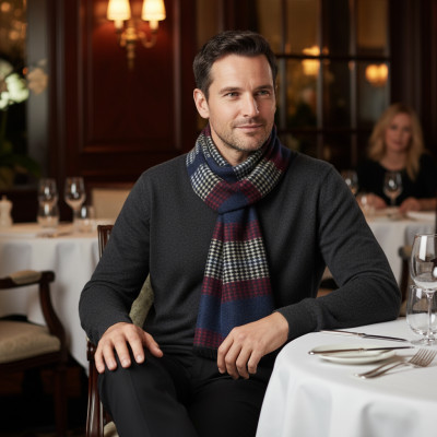 SZAL Szalik MĘSKI Zimowy Ciepły GRANATOWO - BORDOWO - SZARY Pako Jeans - Pakojeans.pl