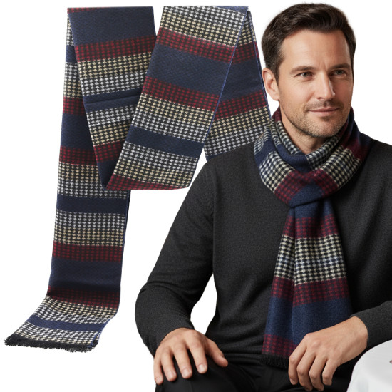 SZAL Szalik MĘSKI Zimowy Ciepły GRANATOWO - BORDOWO - SZARY Pako Jeans - Pakojeans.pl