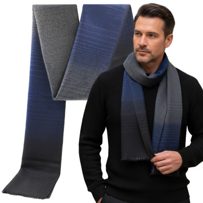 SZAL Szalik MĘSKI Zimowy Ciepły SZARO - GRANATOWO - CZARNY w Pasy Pako Jeans - Pakojeans.pl