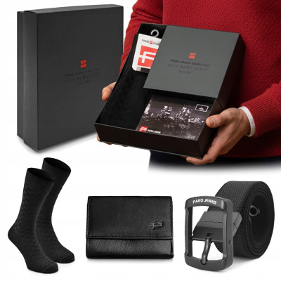 Zestaw Prezentowy Męski Portfel Skórzany Pasek do Spodni Skarpety VIP w Pudełku - Pakojeans.pl