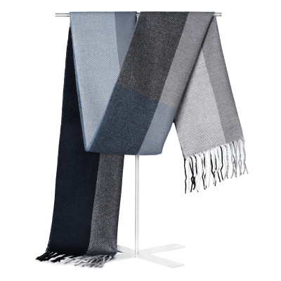 Elegancki szal szalik męski zimowy niebiesko - szary w pasy - Pakojeans.pl