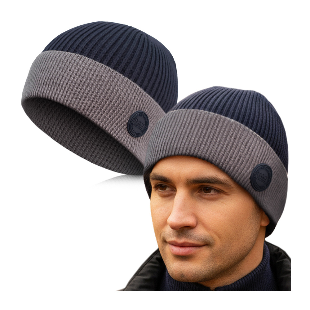 CZAPKA męska ZIMOWA na Mrozy Elastyczna z Wiskozą GRANATOWA - Pakojeans.pl