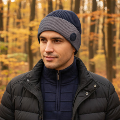 CZAPKA męska ZIMOWA na Mrozy Elastyczna z Wiskozą GRANATOWA - Pakojeans.pl