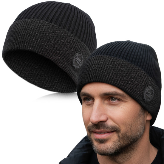 CZAPKA męska ZIMOWA na Mrozy Elastyczna z Wiskozą CZARNA - Pakojeans.pl