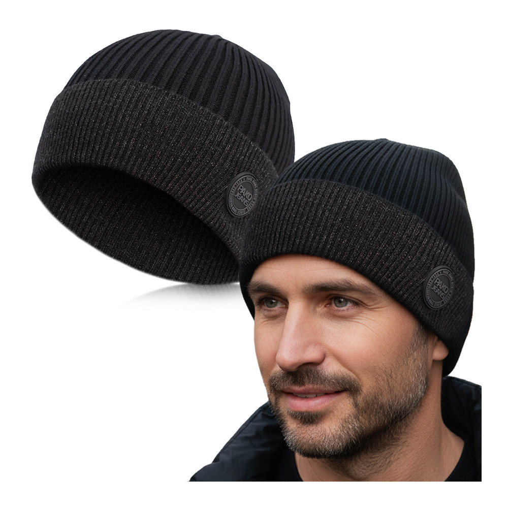 CZAPKA męska ZIMOWA na Mrozy Elastyczna z Wiskozą CZARNA - Pakojeans.pl