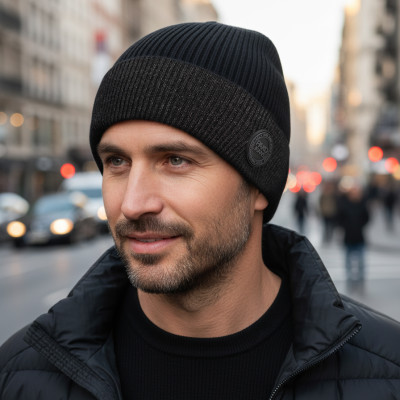 CZAPKA męska ZIMOWA na Mrozy Elastyczna z Wiskozą CZARNA - Pakojeans.pl