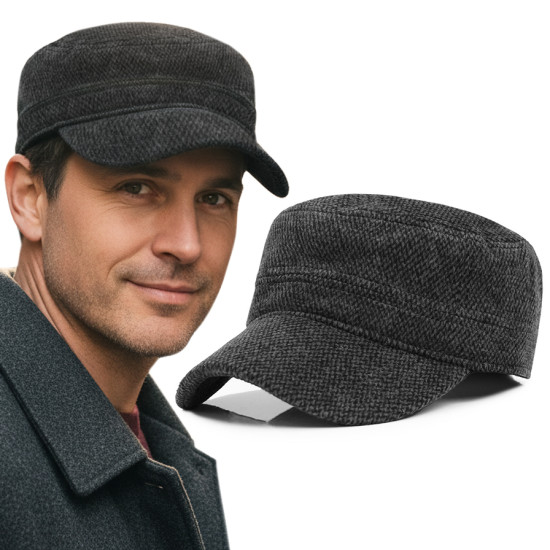 CZAPKA Zimowa z Daszkiem Patrolówka MĘSKA Ocieplana 142-1 SZARA - Pakojeans.pl