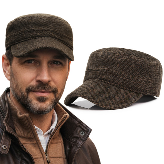 CZAPKA Zimowa z Daszkiem Patrolówka MĘSKA Ocieplana 142-2 BRĄZOWA - Pakojeans.pl