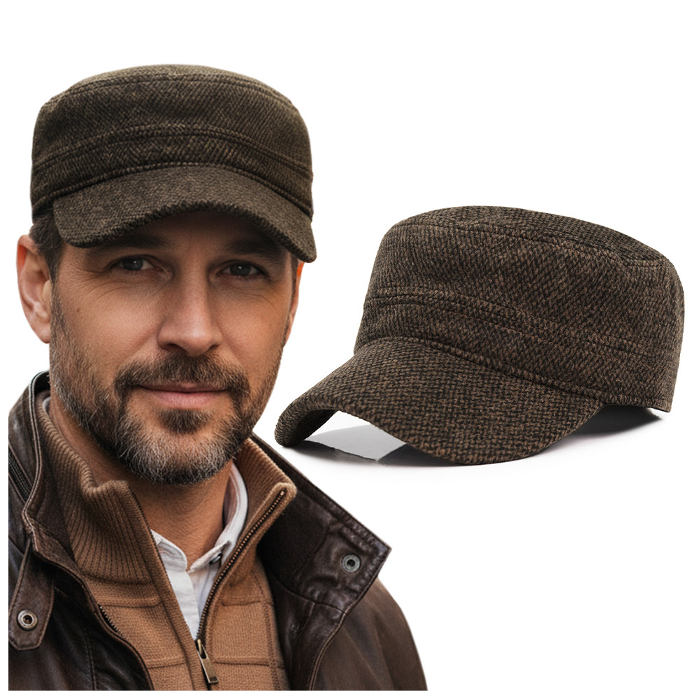 CZAPKA Zimowa z Daszkiem Patrolówka MĘSKA Ocieplana 142-2 BRĄZOWA - Pakojeans.pl