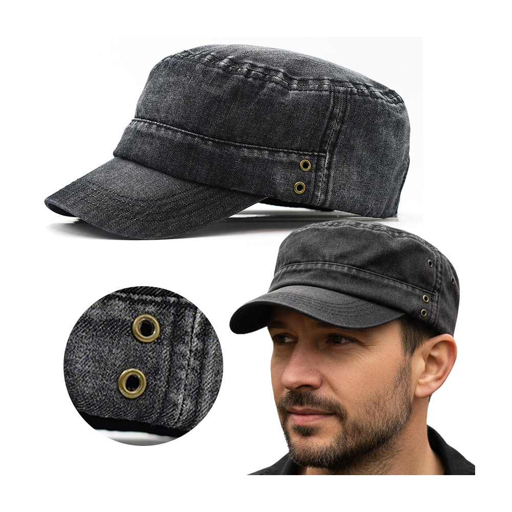 Czapka męska z daszkiem PATROLÓWKA dżinsowa czarna - Pakojeans.pl