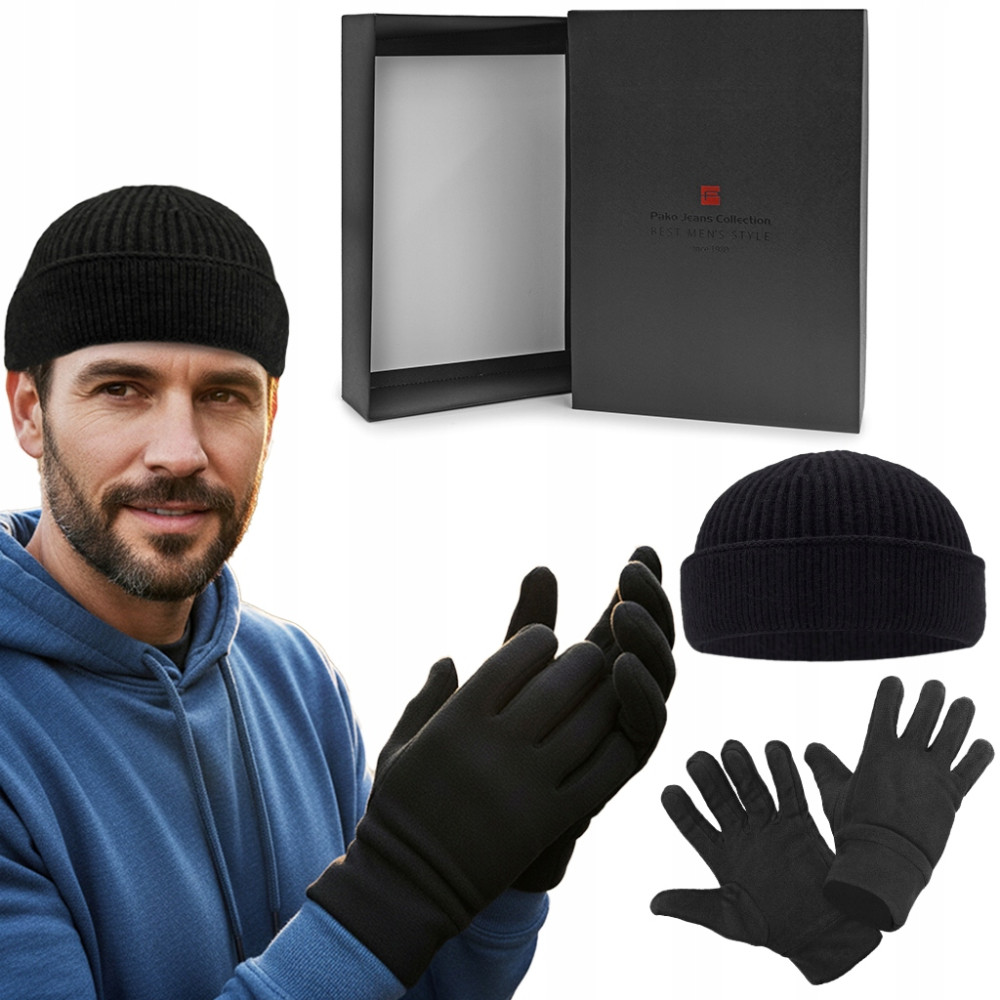 CZAPKA Dokerka i RĘKAWICZKI Polarowe Zestaw Dla Niego w Pudełku Pako Jeans - Pakojeans.pl