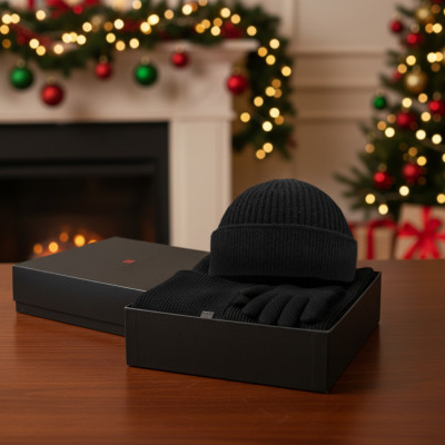 Komplet Męski CZAPKA SZALIK RĘKAWICZKI Zestaw na Prezent z Dokerką CZARNY - Pakojeans.pl