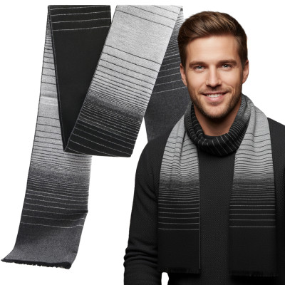 SZAL Szalik MĘSKI Zimowy Ciepły SZARO - CZARNY w Pasy Pako Jeans - Pakojeans.pl