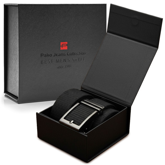 PASEK Męski do Spodni Parciany na Prezent dla Faceta CZARNY w Pudełku - Pakojeans.pl