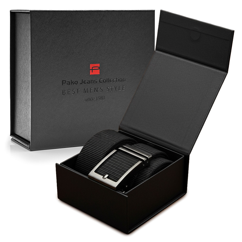PASEK Męski do Spodni Parciany na Prezent dla Faceta CZARNY w Pudełku - Pakojeans.pl